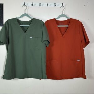 Figs Olive and Rust Scrub bundle Tops